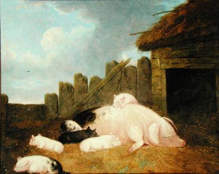 Sow with Piglets in the Sty à John Frederick Herring le Jeune