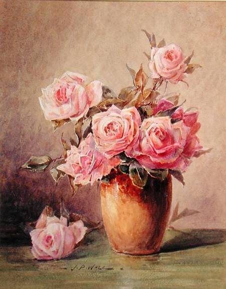 Pink Roses in a Yellow Vase à John Porter Wale