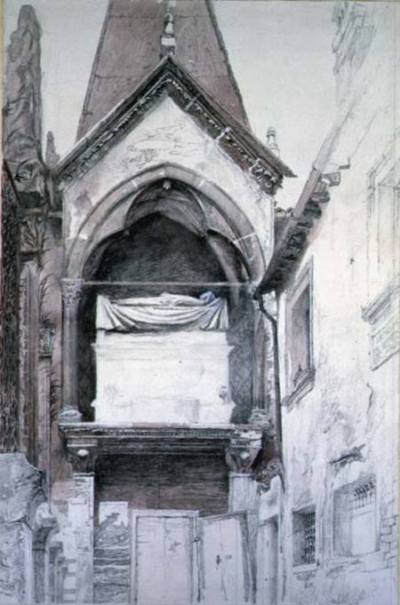 The Tomb of Cangrande I (d.1329), Santa Maria Antica, Verona cil & w/c on à John Ruskin