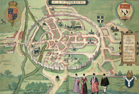 Map of Canterbury, from 'Civitates Orbis Terrarum' by Georg Braun (1541-1622) and Frans Hognenberg ( à Joris Hoefnagel