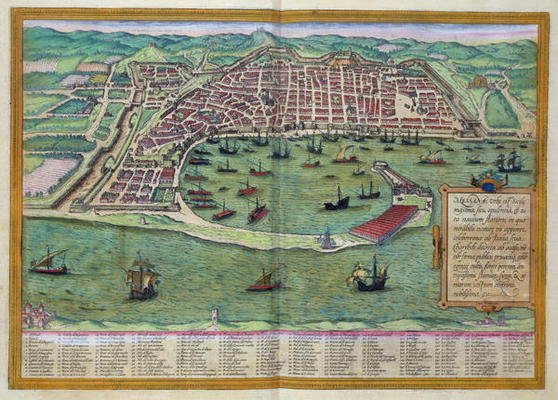 Map of Messina, from 'Civitates Orbis Te - Joris Hoefnagel en reproduction  imprimée ou copie peinte à l\'huile sur toile