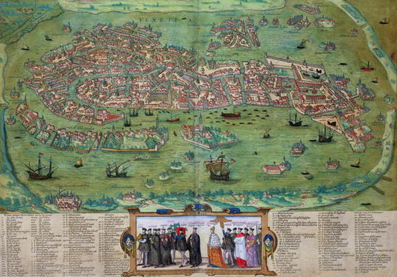 Map of Venice, from 'Civitates Orbis Terrarum' by Georg Braun (1541-1622) and Frans Hogenberg (1535- à Joris Hoefnagel