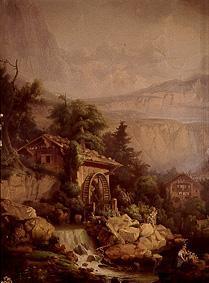 Paysage des Alpes avec le moulin à eau peinture murale