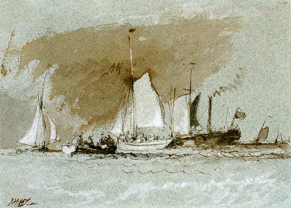 Fishing Boats at Sea, boarding a Steamer off the Isle of Wight à William Turner