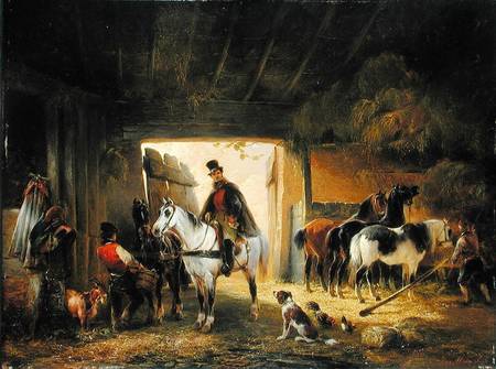 A Rider watering his Horse in a Stable à Joseph Moerenhout