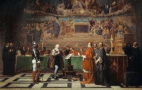 Galileo Galilei avant l'inquisition au Vatican 1632.
