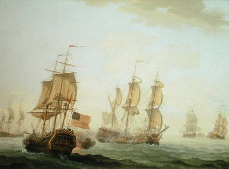 Naval Engagement between a British East Indiaman and a French Warship à Joseph Roux