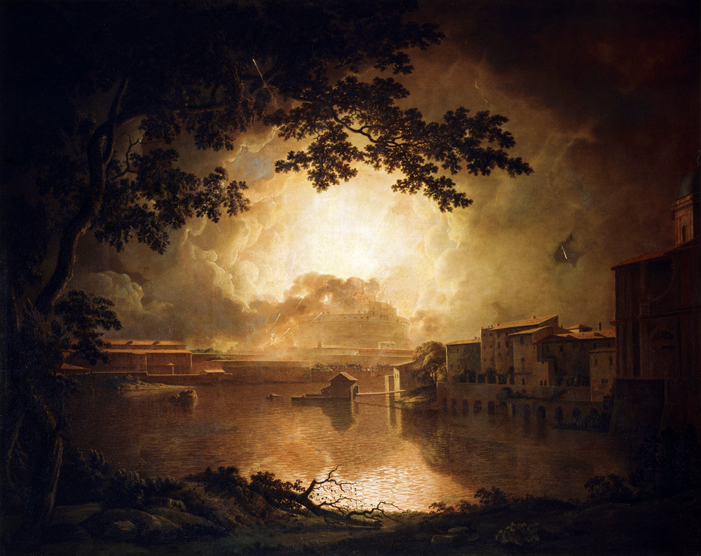 Firework Display at the Castel Sant' Angelo in Rome (La Girandola) à Joseph Wright of Derby