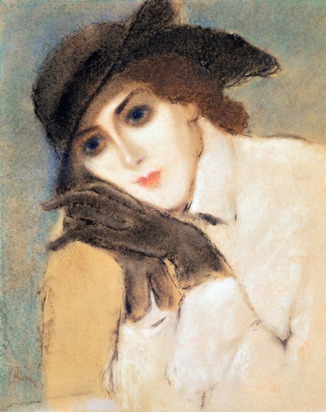 Woman in Black Gloves (Portrait of Zorka Banyai) (pastel) à József Rippl-Rónai