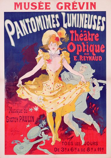 Poster advertising 'Pantomimes Lumineuses, Theatre Optique de E. Reynaud' at the Musee Grevin, print à Jules Chéret