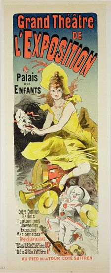 Reproduction of a poster advertising the 'Grand Theatre de L'Exposition', Palais des Enfants, Paris à Jules Chéret