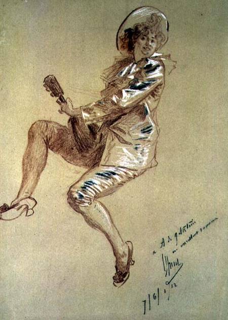 Woman Playing a Lute à Jules Chéret