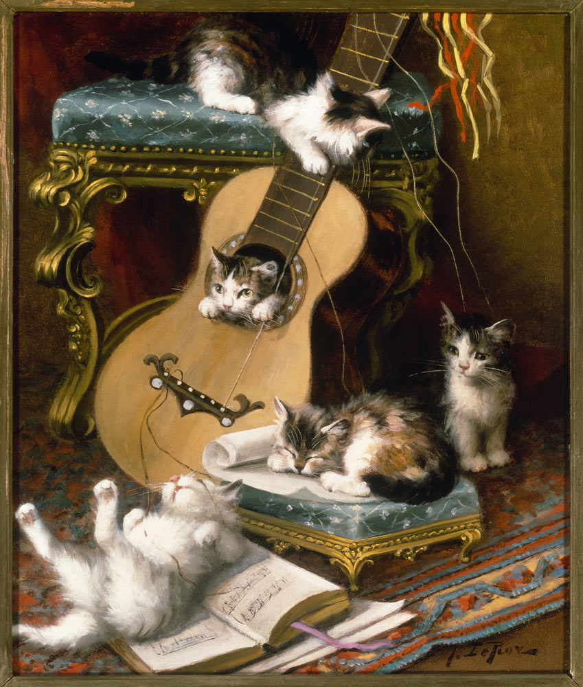 Kittens playing with a guitar à Jules Leroy