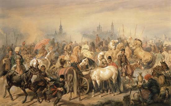 Marché de cheval dans les environs de Varsovie à Juliusz Kossak