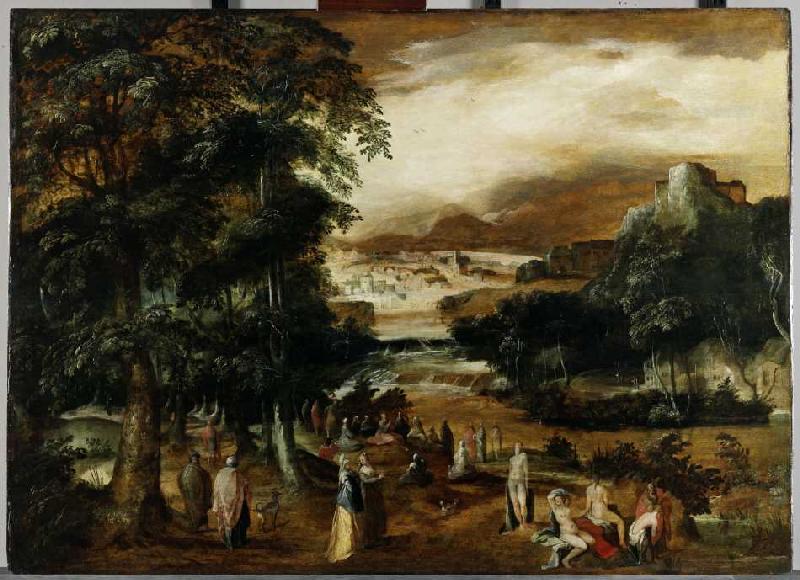 Landschaft mit Predigt und Taufe Pauli à Karel Van Mander