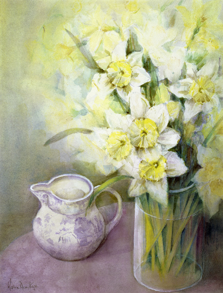 Daffodils with Oriental Jug (w/c)  à Karen  Armitage
