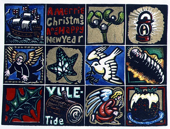 Christmas Card, 1999 (linocut and w/c on paper)  à Karen  Cater