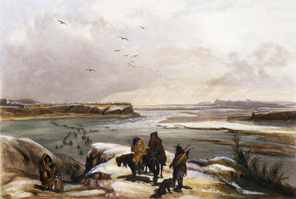 Fort Clark on the Missouri, February 1834, plate 15 from Volume 2 of 'Travels in the Interior of Nor à Karl Bodmer