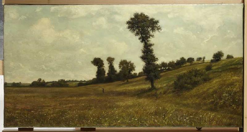 Wiesenplan, rechts Hügelhang mit Büschen und Bäumen. à Karl Peter Burnitz