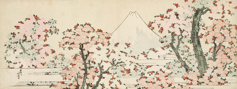 The Mount Fuji with Cherry Trees in Bloom à Katsushika Hokusai