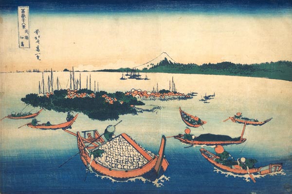 Die Insel Tsukuda in der Provinz Musashi (aus der Bildserie 36 Ansichten des Berges Fuji).  à Katsushika Hokusai