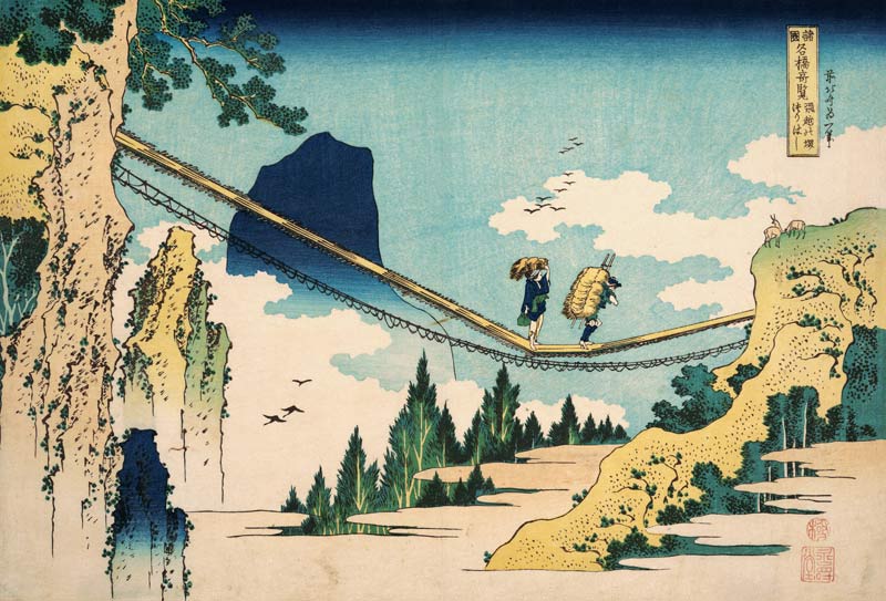 The Suspension Bridge Between Hida and E - Katsushika Hokusai