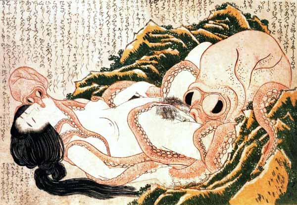 Le rêve de la femme du pêcheur à Katsushika Hokusai