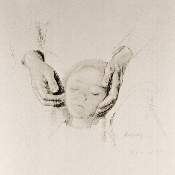 Tête d'un enfant dans les mains à Käthe Kollwitz