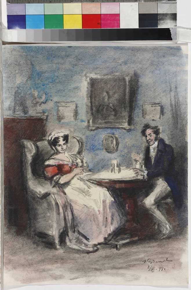 Illustration for the poem Count Nulin by A. Pushkin à Konstantin Iwanowitsch Rudakow