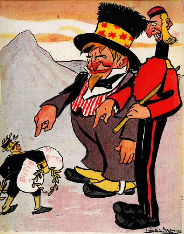 America and England threaten Japan - "you can keep your Laurels, but leave us the loot" 1904 (litho) à Leal de Camara