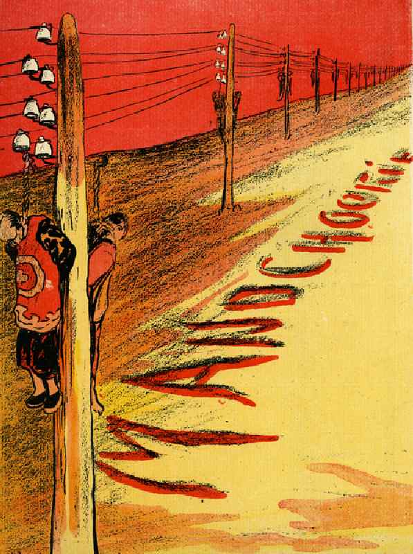 First Steps towards progress - Massacred Manchurian civilians hanging from telegraph poles, 1904 (li à Leal de Camara