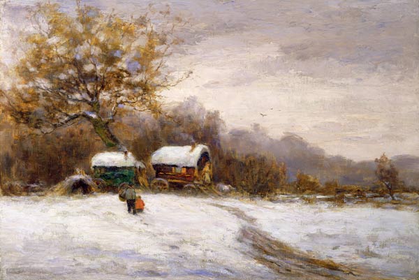 Gypsy Caravans in the Snow (oil on canvas) à Leila K. Williamson