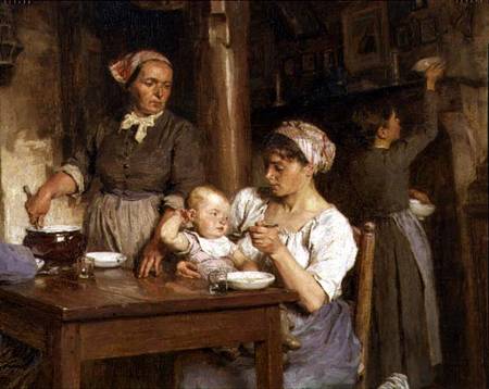 The Midday Meal, detail of feeding the baby à Leon Augustin Lhermite