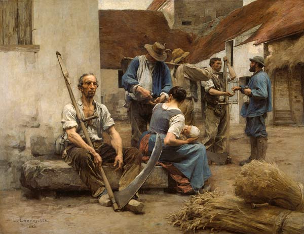 The Harvesters' Pay, after the original of 1882 (colour litho) à Leon Augustin Lhermitte