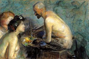 Faune et nymphes (portrait satyrique du peintre Jacek Malczewski) à Leon Wyczolkowski