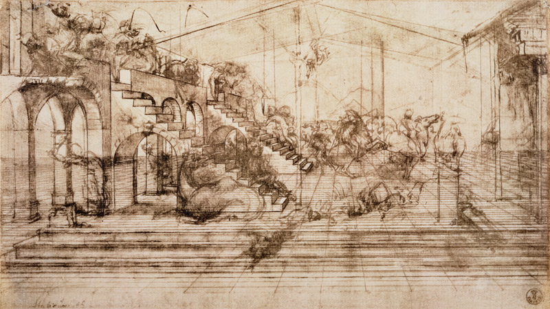 Background perspective sketch for The Adoration of the Magi à Léonard de Vinci