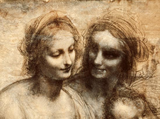 The Virgin and Child with SS. Anne and John the Baptist, detail of heads of the Virgin and St. Anne à Léonard de Vinci