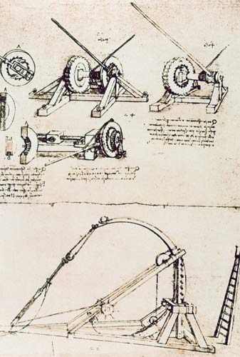 Study for catapults (pen & ink on paper) à Léonard de Vinci
