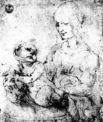 Study of a Madonna and Child (pen & ink) à Léonard de Vinci