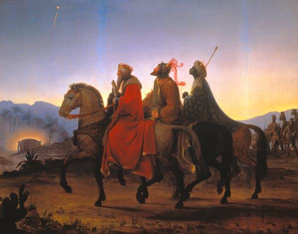 Les trois rois mages vers Bethlehem
