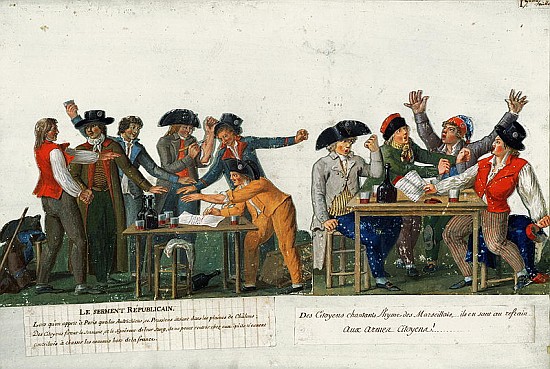 The Republican Oath being signed in blood and singing ''The Marseillaise'', c.1792 à Frères Lesueur