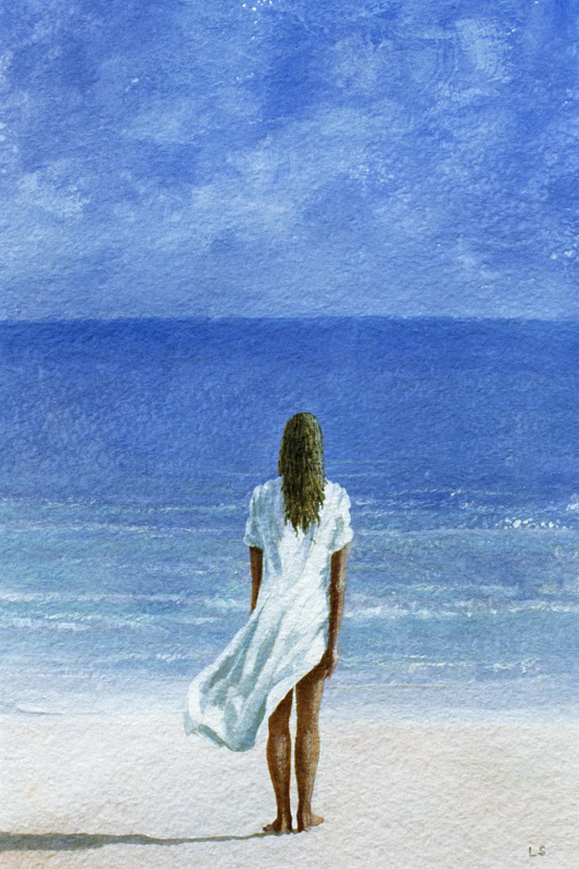 Girl on beach, 1995 (watercolour on paper)  à Lincoln  Seligman