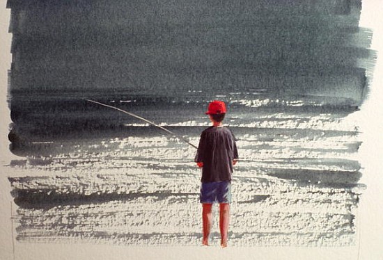 Henry Fishing, Alps, 1990 (acrylic on paper)  à Lincoln  Seligman