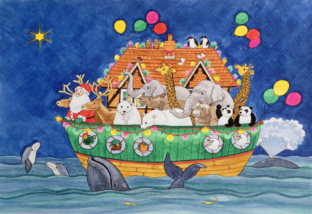 Santa''s Ark (gouache on paper)  à Linda  Benton