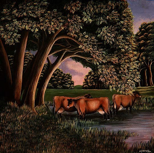 Cows in a River, 1980  à Liz  Wright