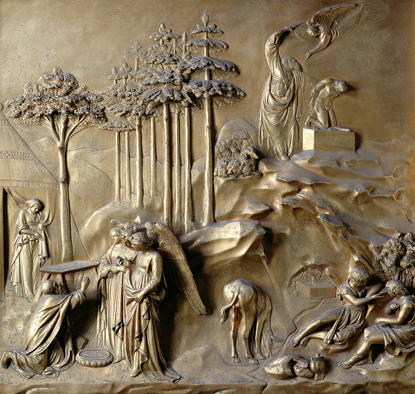 The Story of Isaac: Angels Prophesy the Birth of Isaac and the Angel staying Abraham's Sword, one of à Lorenzo  Ghiberti