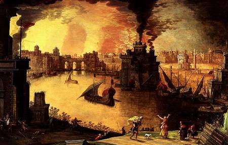 The Burning of Troy (panel) à Louis de Caullery