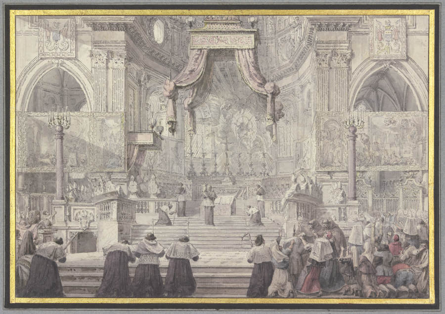 Das Blutwunder des Heiligen Januarius in der Kathedrale von Neapel à Louis-Jean Desprez