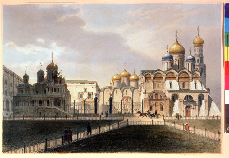 View of the Cathedrals in the Moscow Kremlin à Louis Jules Arnout
