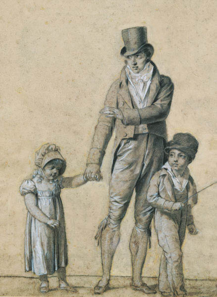 Father with his daughter, study for 'The Shower' cil on à Louis-Léopold Boilly